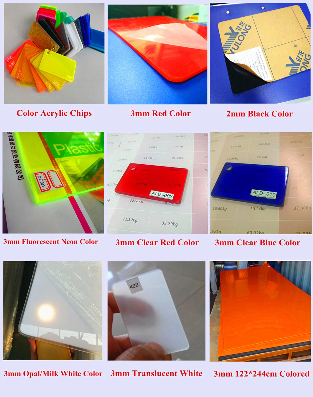 Colorful Cast Acrylic Sheets PMMA Glass for Interior Decoration 3mm